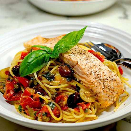 Salmon Alla Puttanesca - Recipe photo by SipsNibblesBites