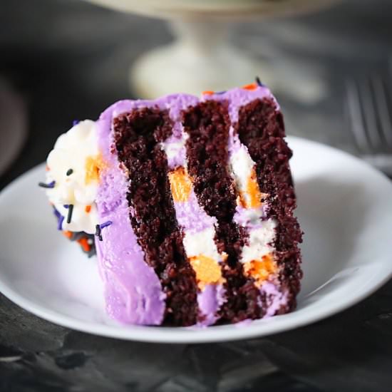 Spooky Purple Velvet Cake - Recipe photo by Lila Ruth Grain Free