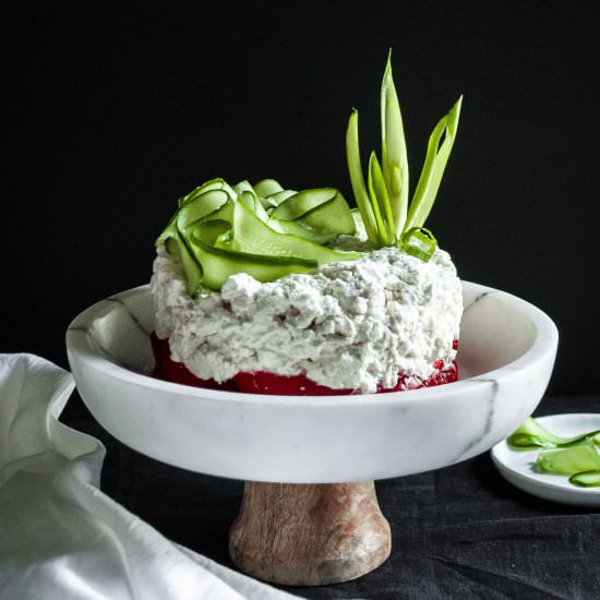 Savory Greek Salad cheesecake - Recipe photo by PenelopeCooks