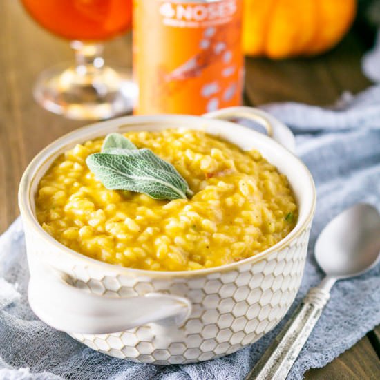 Gruyere-Pumpkin Ale Risotto - Recipe photo by Burrata and Bubbles