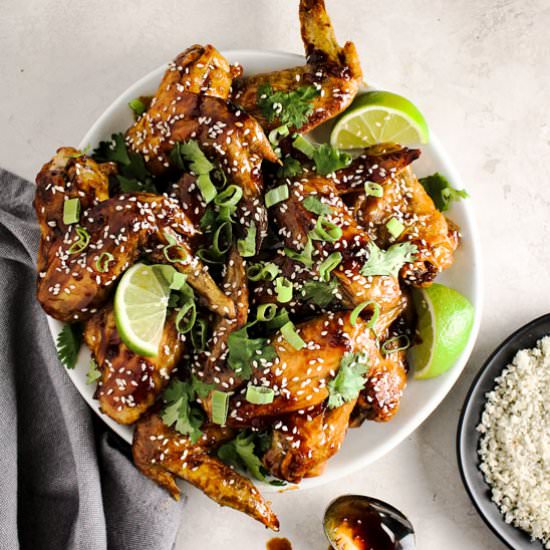 Crispy Honey Sriracha Wings - Recipe photo by AimeeMarsLiving