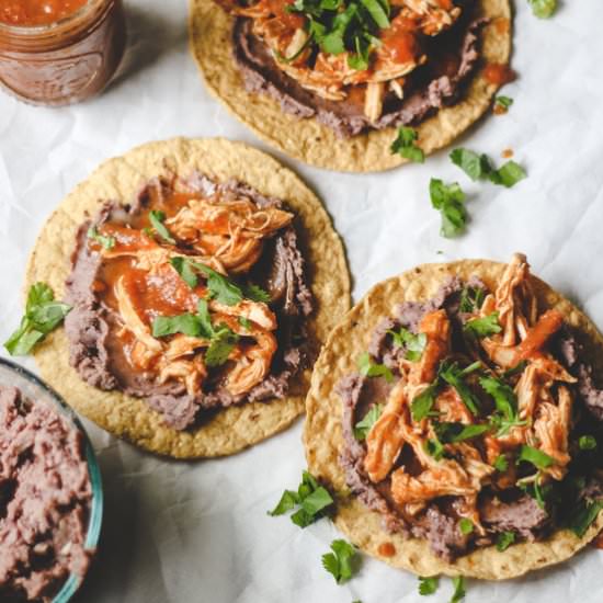 Chicken Tinga Tostadas - Recipe photo by wheatbythewayside