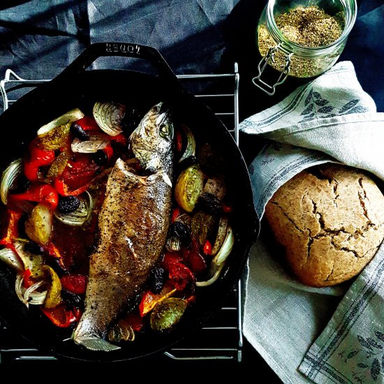 Baked Seabass with peppers - Recipe photo by PenelopeCooks