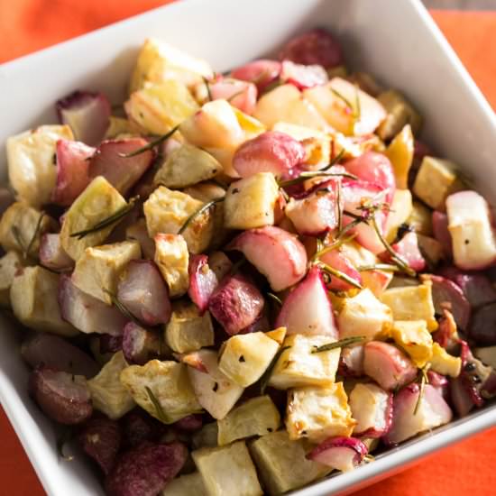 Roasted Celery Root & Radishes - Recipe photo by littlebitrecipes