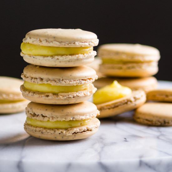 Earl Grey Macarons with Lemon Curd - Recipe photo by kneadbakecook
