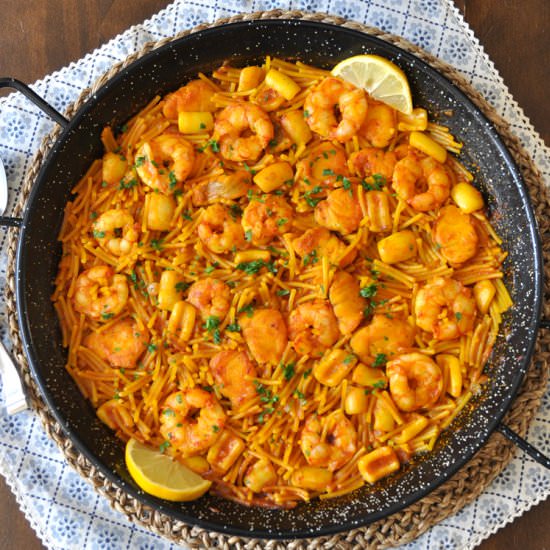 Authentic Spanish Seafood Fideuà - Recipe photo by Spain on a Fork