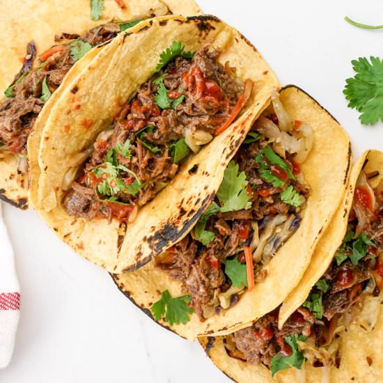 Slow Cooker Korean Beef Tacos - Recipe photo by SlenderKitchen