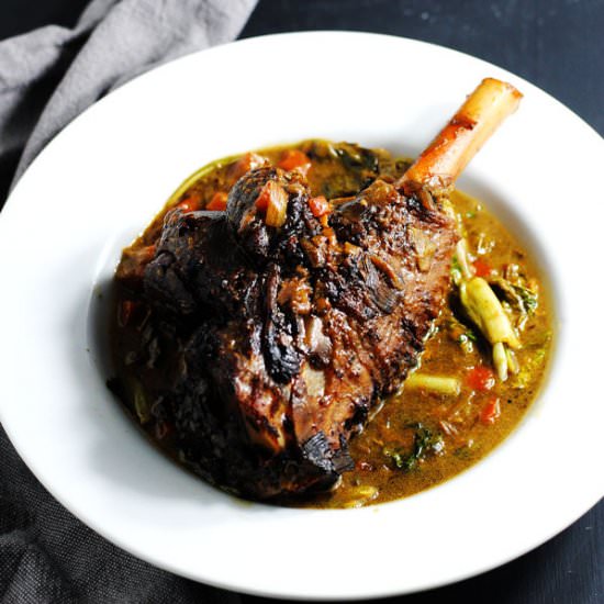 Greek lamb shanks - Recipe photo by white plate blank slate