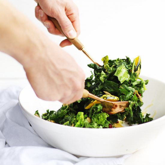 Squash broccoli rabe kale salad - Recipe photo by Rhubarbarians