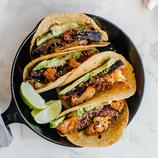 Korean Steak and Cauliflower Tacos - Recipe photo by SweetCayenne