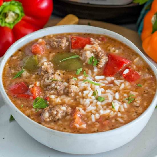 Stuffed Pepper Soup - Recipe photo by peasandpeonies