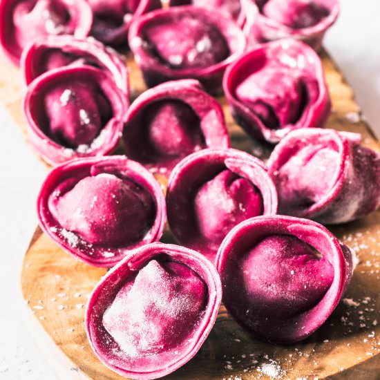 Beet Pasta Mushroom Tortellini - Recipe photo by piesandtacos