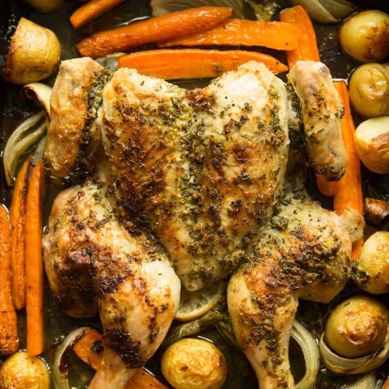 Herb Roasted Spatchcock Chicken - Recipe photo by dontgobaconmyheart