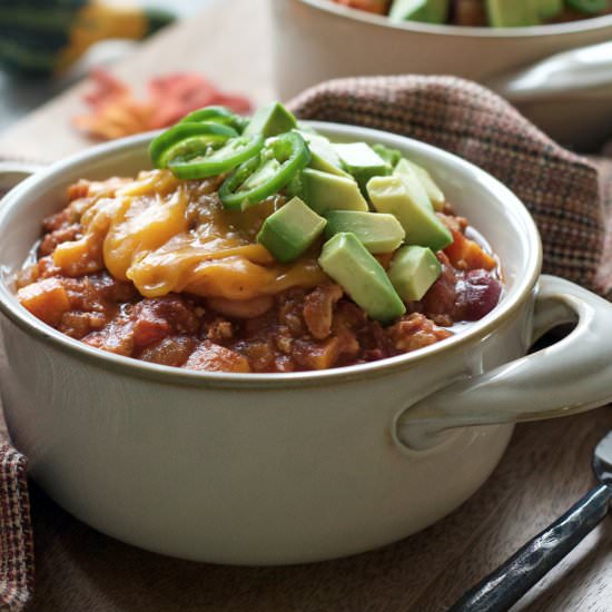Turkey & Sausage Sweet Potato Chili - Recipe photo by peanutbutterandfitness