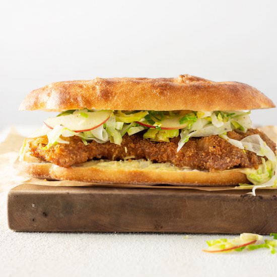 Pork Schnitzel Sandwich with Slaw - Recipe photo by My Three Seasons