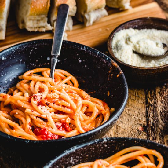 Spaghetti Amatriciana - Recipe photo by sipandfeast