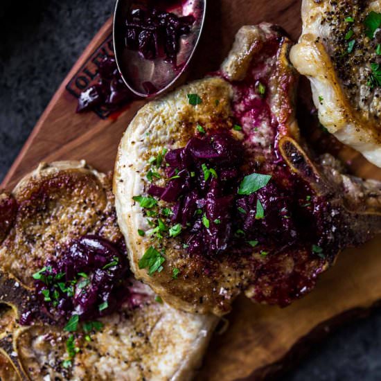 Pork Chops with Cherry Sauce - Recipe photo by platingsandpairings