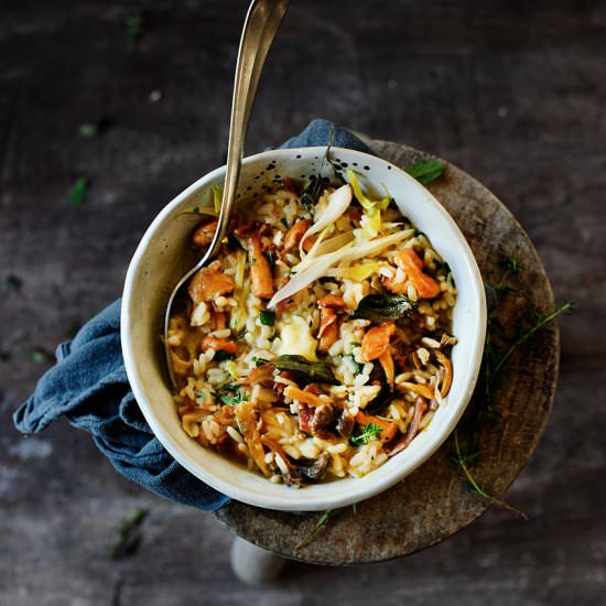 risotto with endive and mushrooms - Recipe photo by servingdumplings