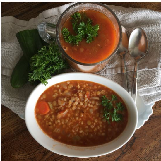 Vegan Beefy Lentil Barley Soup - Recipe photo by Megan Kerry