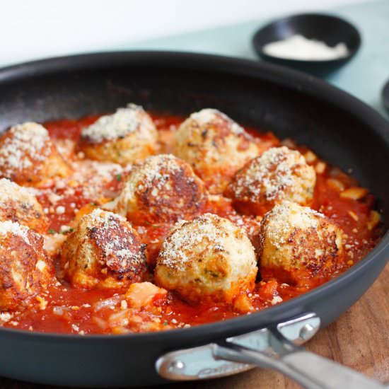 Mozz-stuffed chicken meatballs - Recipe photo by alittlegathering