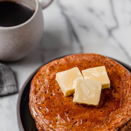 Flourless Pumpkin Spice Pancakes - Recipe photo by realbalanced