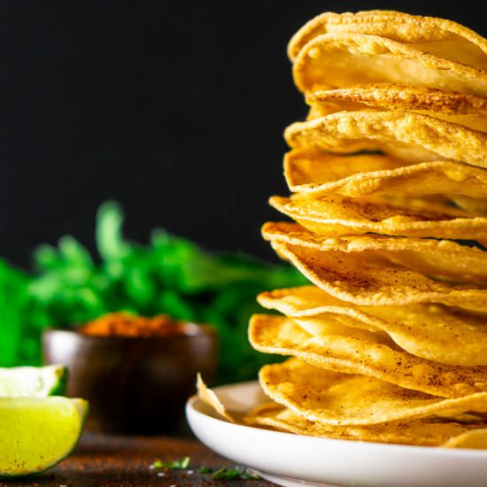 Homemade Tostada Shells - Recipe photo by Burrata and Bubbles
