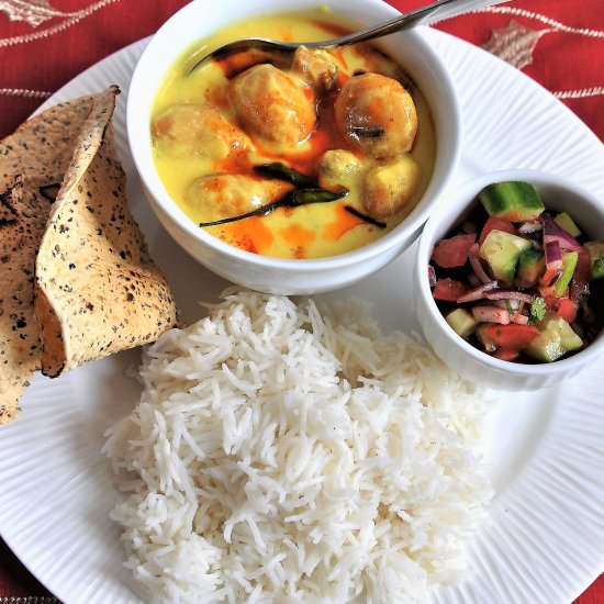 Kadhi Pakaudi with Rice - Recipe photo by ChezShuchi