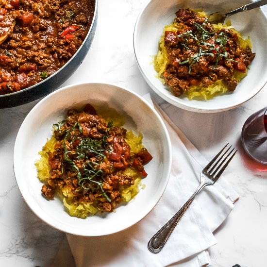 Spaghetti Squash Bolognese - Recipe photo by KitchenCartographer