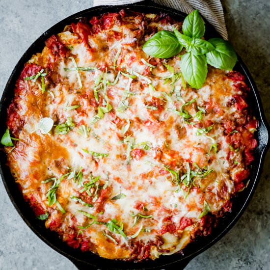 Skillet Lasagna - Recipe photo by Salt and Baker