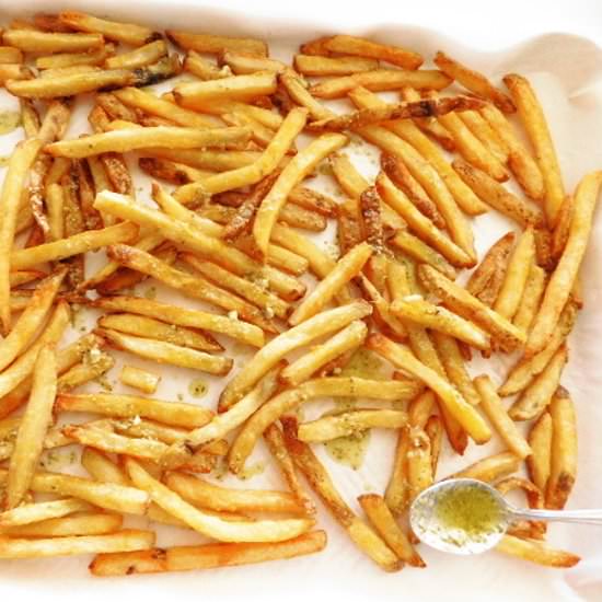 Pesto Fries - Recipe photo by Bottom Left of the Mitten