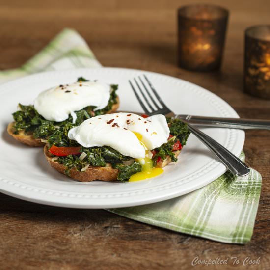 Poached Egg and Kale Toasts - Recipe photo by Compelled To Cook