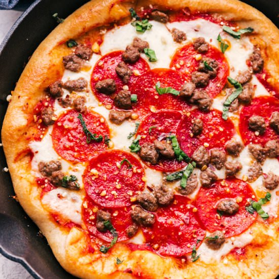 SAUSAGE AND PEPPERONI PIZZA - Recipe photo by The Food Cafe