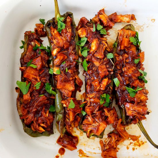 PulledPork Stuffed Anaheim Pepper - Recipe photo by letstalkvegan.today