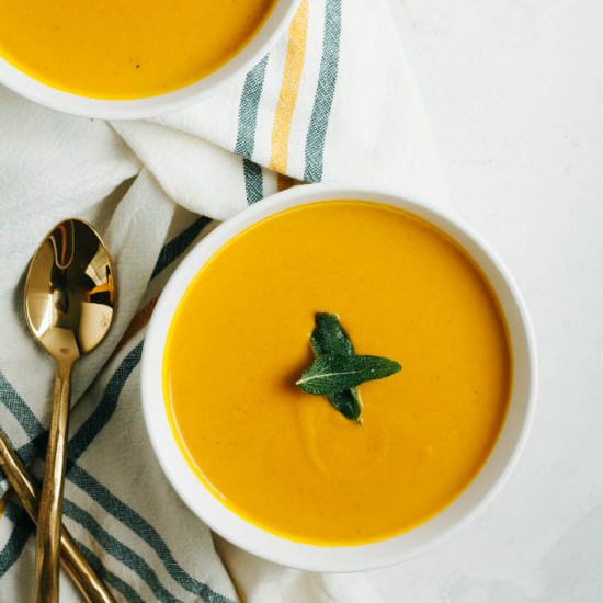 Creamy Pumpkin Sage Soup - Recipe photo by plantedpurpose
