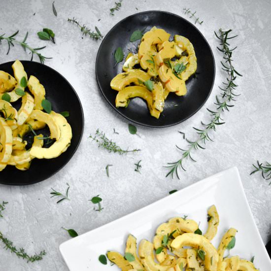 Fall Herb Roasted Delicata Squash - Recipe photo by Sarah Gold Nutrition