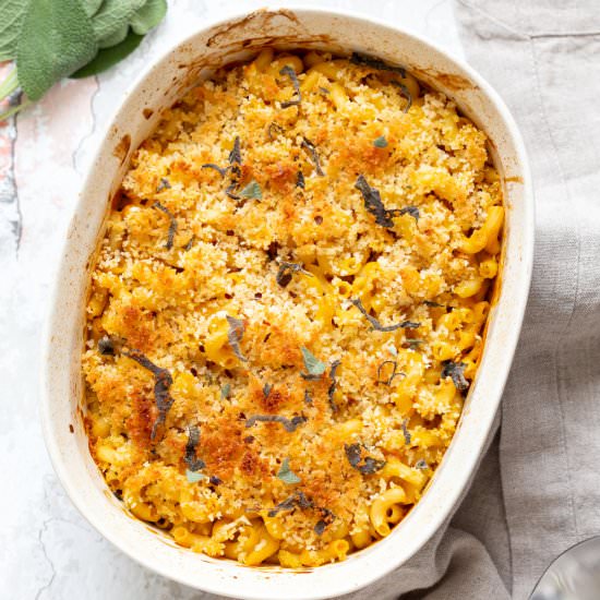 Vegan Pumpkin Mac and Cheese Bake - Recipe photo by richa