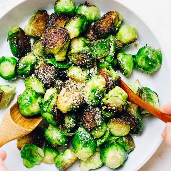 Skillet Roasted Brussels Sprouts - Recipe photo by IHeartUmami