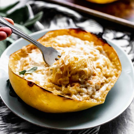 Creamy Pumpkin Spaghetti Squash - Recipe photo by cookingforkeeps