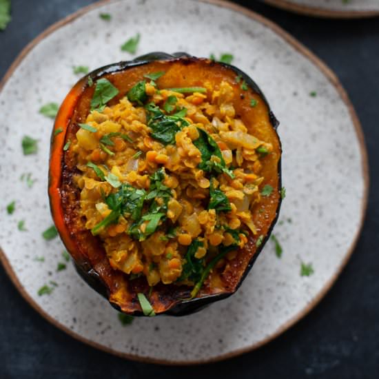 Curried Lentil Stuffed Acorn Squash - Recipe photo by karalydonRD