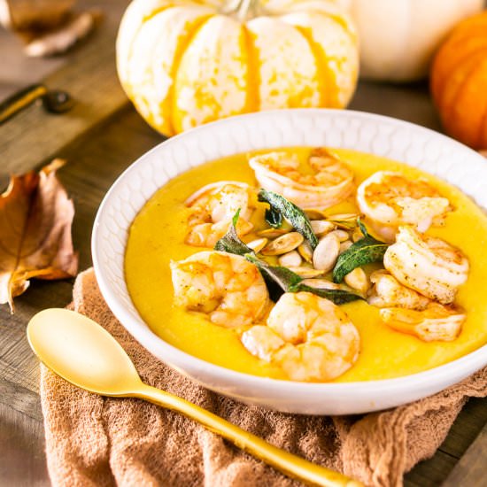 Smoked-Gouda Pumpkin Polenta - Recipe photo by Burrata and Bubbles