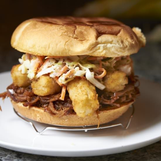 Tots, Slaw & Pulled Pork Sandwich - Recipe photo by TheKitchenWhisperer
