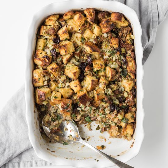 sourdough, sausage, cherry stuffing - Recipe photo by withspice