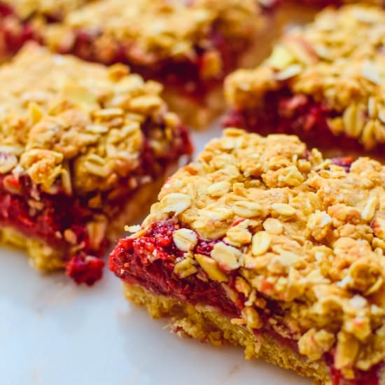 Raspberry Chia Jam Oat Bar - Recipe photo by forksandstraws