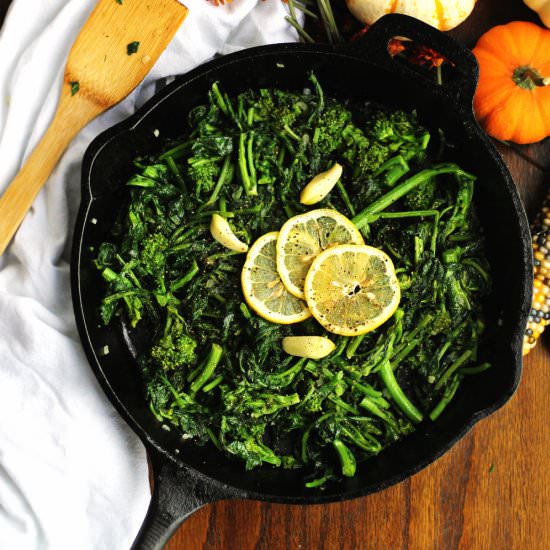 Sauteed broccoli rabe and kale - Recipe photo by Rhubarbarians