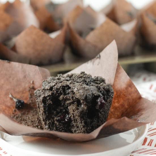 Chocolate Blueberry Muffins - Recipe photo by DoughEyedBlog