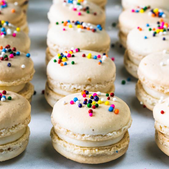 Funfetti Macarons - Recipe photo by piesandtacos