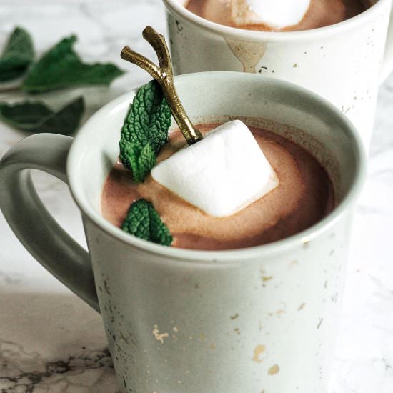 Boozy Mint Hot Chocolate - Recipe photo by honeyandbirch