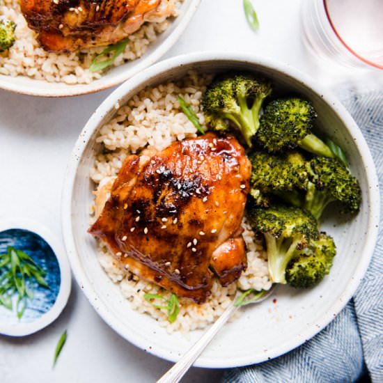 Roasted Sticky Asian Chicken Thighs - Recipe photo by healthynibblesandbits