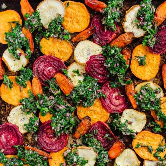 Veggies with Carrot Top Chimichurri - Recipe photo by emilieeats