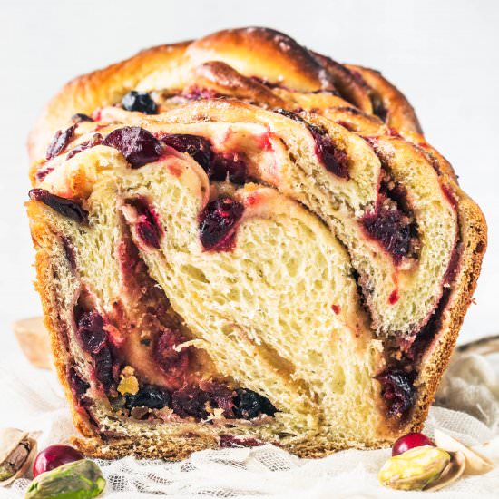 Pistachio Cranberry Babka - Recipe photo by piesandtacos